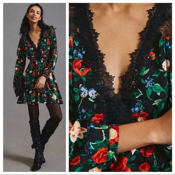 NWT Anthropologie Lacy V-Neck Mini Dress - Picture 3 of 8